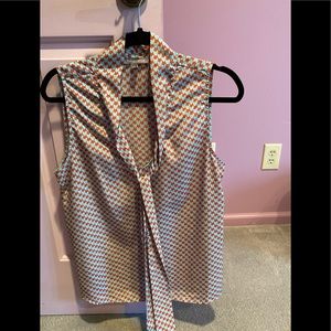 Cute red and light blue tie neck top.